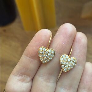 14k solid gold pave diamond heart dangle earrings 💛